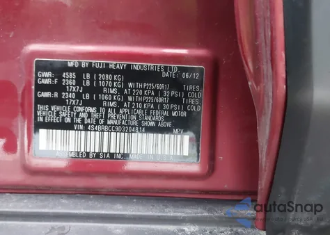 2013 Subaru Outback 2.5I Premium from USA, damaged, VIN 4S4BRBCC9D3204814